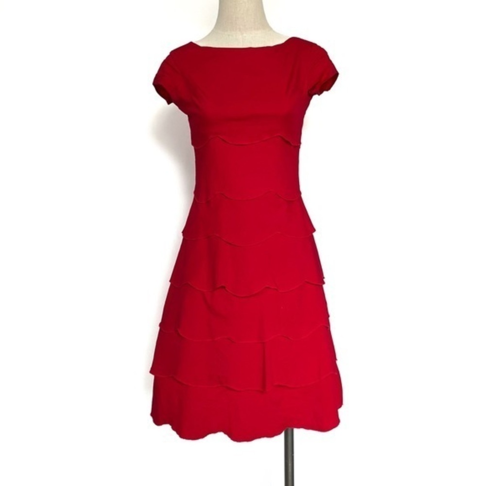 Shabby Apple Tiered Scallop Red Midi Dress Size Small
